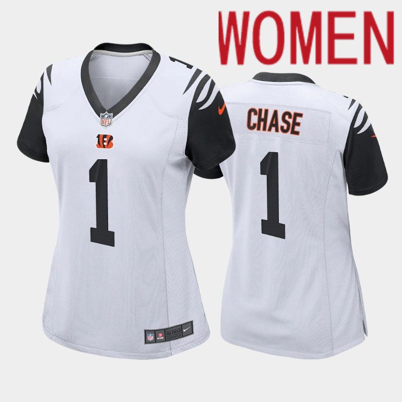 Women Cincinnati Bengals #1 Ja Marr Chase Nike White Alternate Game NFL Jersey->women nfl jersey->Women Jersey
